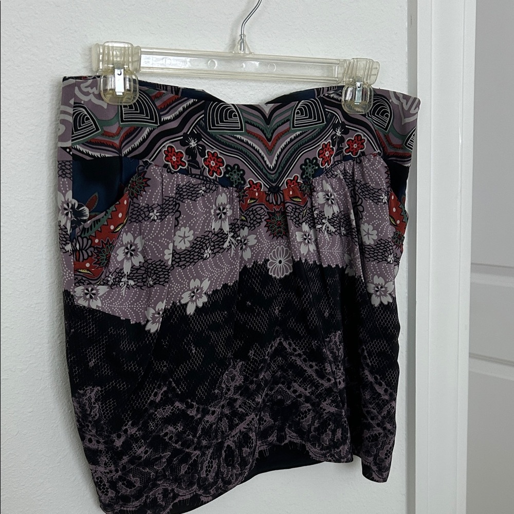 Tibi Black and Red Floral Mini Skirt
